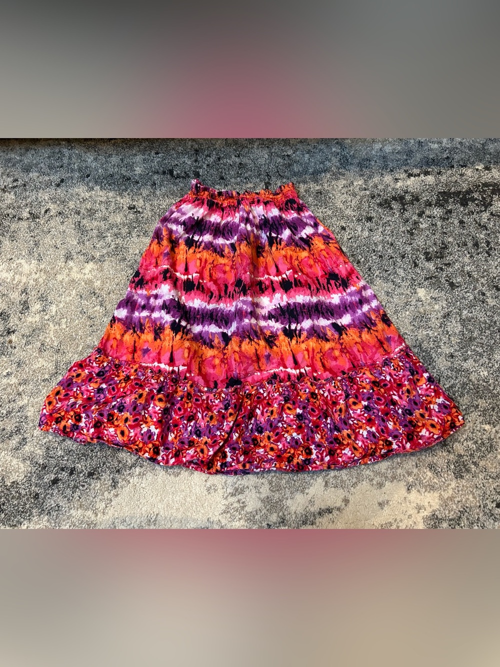 Bright Pink Orange Purple Floral long skirt size 7/8